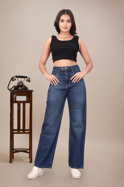 High Rise Straight Leg Denim Jeans