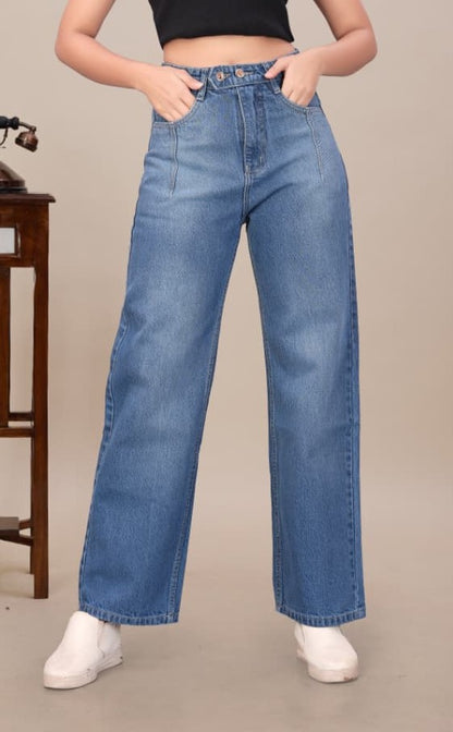 High Rise Straight Leg Denim Jeans