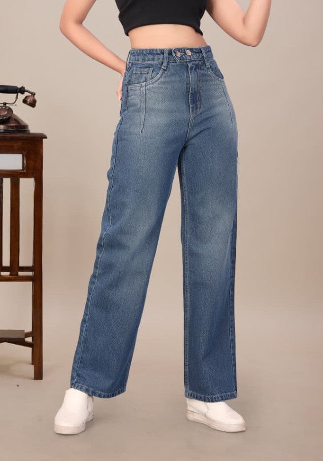 High Rise Straight Leg Denim Jeans